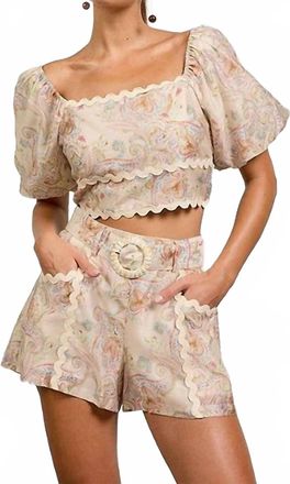 Skies Are Blue Clothing Paisley Print High Waited Belted Shorts In Cream/multi