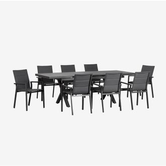Sklum Set tavolo allungabile rettangolare Karena 180-240x90 cm e 8 sedie da giardino impilabili con braccioli in alluminio Sklum