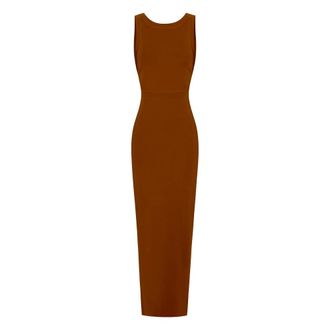 Elisabetta Franchi Red Carpet-jurk van glanzende viscose met bedels - Dames - Jurken - Bruin - Maat: L Viscose