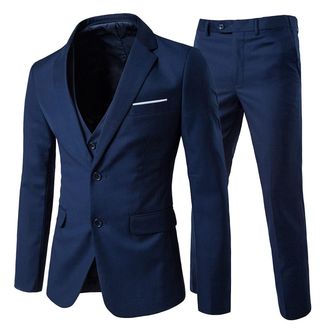 AlltheMen Mens Suits 3 Piece Regular Slim Fit Wedding Tuexedo Suit for Men Business Casual Wedding Suits Jacket Blazer Waistcoat Trousers Navy XXL