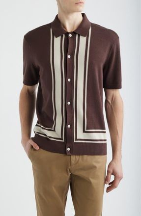Madewell Border Stripe Short Sleeve Cotton Sweater Shirt in Rum Raisin at Nordstrom, Size Xx-Large