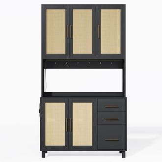 Urban Meuble Vitrina alta en efecto madera y rat&aacute;n, iluminaci&oacute;n led, lista