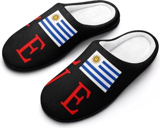 Generic Love Uruguay Flag Mens House Slippers Memory Foam Washable Cotton Slip on Home Shoes