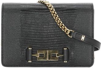 Elisabetta Franchi Black Shoulder Bag With Lizard Effect And Gold Chain Strap