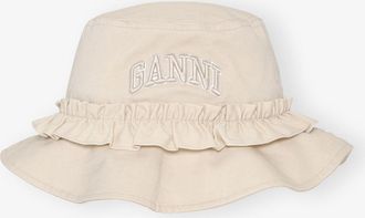 Ganni White Ivory Canvas Bucket Hat - Size XS/S Organic Cotton