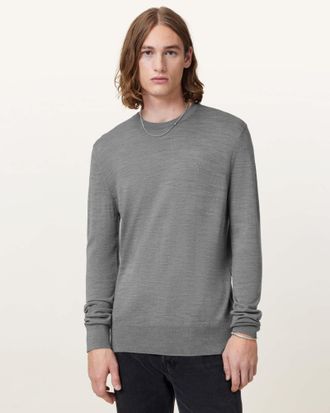 AllSaints Mens Merino Wool Mode Merino Crew Neck Ramskull Jumper, Size: XXL