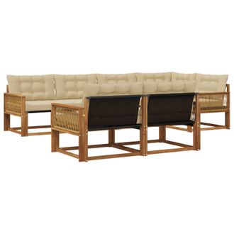 vidaXL Conjunto De Sof&aacute;s De Exterior Con Coj&iacute;n 7 Pcs Natural Y Beige Vidaxl