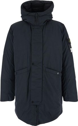 Stone Island Black Jacket With Hood With Zip And Logo Patch On The Sleeve In Tech Fabric Man