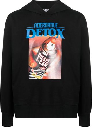 Diesel logo print cotton hoodie - men - Cotton - S - Black