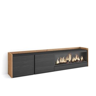 Skraut Home Mueble tv efecto madera negro roble 212x35x50cm chimenea efecto fuego