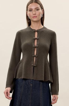 Rebecca Taylor Rhea Knit Peplum Cardi in Marled Olive at Nordstrom, Size X-Small