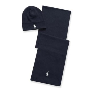 Polo Ralph Lauren Winter Scarves, male, Blue, Size: ONE SIZE Cotton Hat And Scarf Set