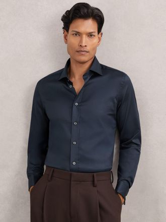 Reiss Navy Slim Fit Stretch Double-cuff Shirt Cotton-blend, 155