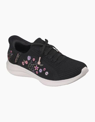 Skechers Womens Skechers Ultra Flex 4.0 Sweet Petals Textile Womens Black Knit/Multi Trim Trainers - Size: 5