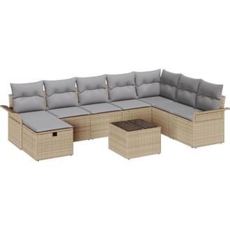 vidaXL Garden Sofa Set Manual 9 pcs Beige and Light Grey Poly Rattan vidaXL