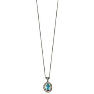 Diamond2Deal Sterling Silver with 14K Accent Light Swiss Blue Topaz Oval Pendant Necklace