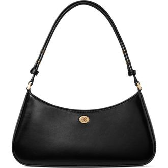 Tory Burch Robinson Leather Zip Top Shoulder Bag in Black at Nordstrom