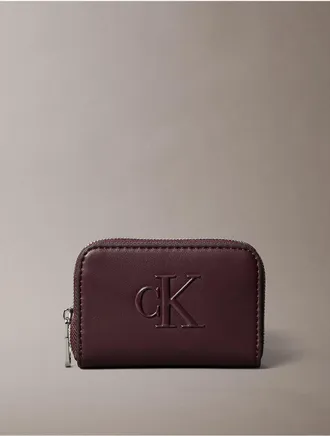 Calvin Klein Womens Bold Monogram Medium Zip Wallet - Brown