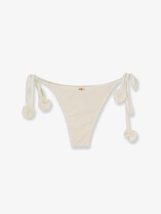 PatBo Womens Nylon Bikini Bottoms With Floral Detail White Polyester Swimwear Sea Clothing