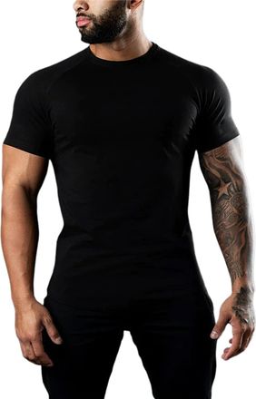 Generic Averon T Shirt, Averon Fit Flex T-Shirt, Mens Muscle Fitness Quick Dry Tops, Slim-fit Cotton Short-Sleeved (Black,XL)