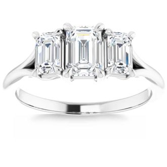 Pompeii3 2.10Ct Emerald Cut Three Stone Diamond Engagement Ring 14k Gold Lab Grown
