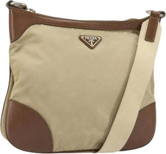 Prada Pre-owned Cross Body Bags, female, Beige, Size: ONE SIZE Pre-owned Nylon Cross Body Bag