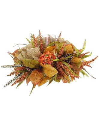 Creative Displays Inc. Hydrangea Fall Candleholder Centerpiece With Wheat & Pinecones