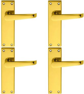 Loops 4x PAIR Straight Victorian Handle on Sweedor Latch Backplate 150 x 43mm Brass