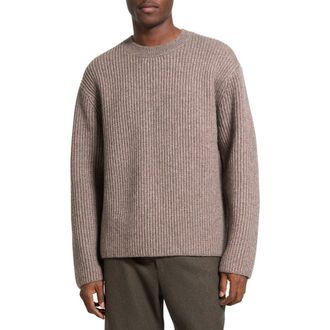 Theory Oversize Ribbed Wool & Cotton Crewneck Sweater in Feather Melange at Nordstrom Rack, Size Xx-Large