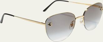 Cartier Panthere Semi-Rimless Metal Cat-Eye Sunglasses