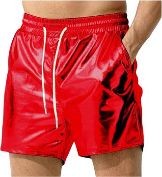 Generic Mens Sexy Shorts Metallic Shiny Sparkly Hot Drawstring Short Pants with Pockets Wall E Short Workout Shorts Mens Red
