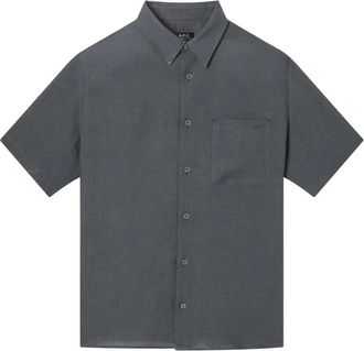A.P.C. Short Sleeve Shirts, male, Gray, 2XL, Grey Linen Short-Sleeve Casual Shirt