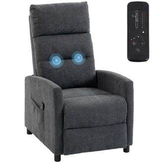 HOMCOM Homcom Sill&oacute;n De Masaje Reclinable 160&deg; Con Reposapi&eacute;s, Mando, 2 Zonas De Masaje, Respaldo Alto, Asiento De Muelles, Bolsillos, Tapizado En Chenilla