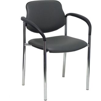 Piqueras y Crespo Silla Fija Styl Similpiel Gris Oscuro Chasis Cromo Con Brazos