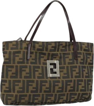 Fendi Pre-owned Tote Bags, female, Brown, Size: ONE SIZE Pre-owned Vintage Zucca Canvas Hand Bag