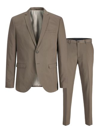 Jack & Jones Anzug JACK & JONES JPRFRANCO Extra schmal, pflegeleicht, stilvoll mit fallendem Revers, Herren, Gr. 50, N-Gr, morel, Web, Obermaterial: 78% Polyester,