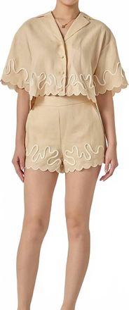 English Factory Wavy Embroidered Crop Shirt In Beige
