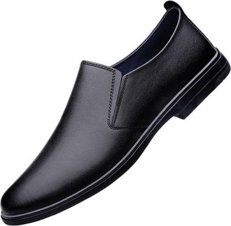 Generic Mens Genuine Leather Pointed Toe Dress Shoes Slip On Business Casual Oxfords Lightweight Single Layer for Men(10.5) Black