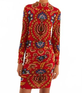 Farm Rio Folk Tapestery Jersey Mini Dress In Red