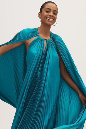 L&rsquo;Id&eacute;e Boheme Halter Column Keyhole Cape Maxi Dress