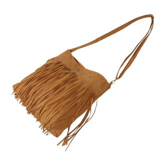 Frcolor Retro Brown Suede Western Tassel Shoulder Bag for Women, Adjustable Crossbody Fringe Messenger Tote for Shopping and Casual Use