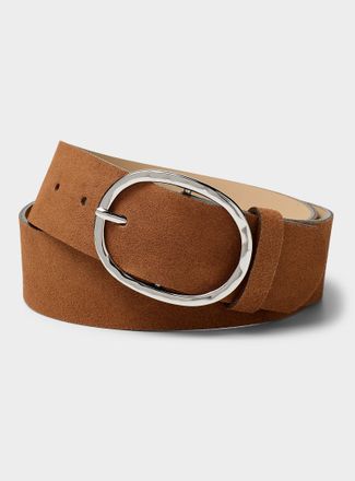Simons Womens Hammered rounded buckle wide suede belt