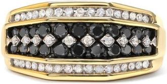 House of Brilliance Mens Yellow Gold Plated Silver 1 1/2 Ctw White and Black Diamond Cluster Ring in Yellow Gold Over Silver at Nordstrom, Size 11