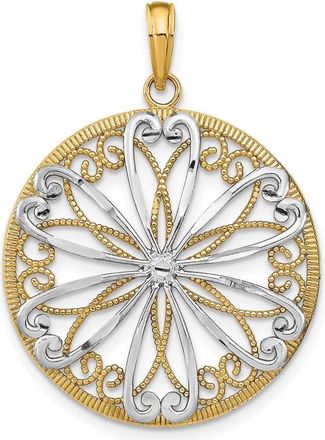 Diamond2Deal 14k Yellow Gold and White Rhodium Filigree Center Round Charm Pendant