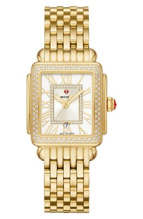 Michele Deco Madison Mid Diamond Bracelet Watch, 29mm x 31mm in Gold/Silver/Gold at Nordstrom