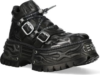 New Rock Black Leather Gothic Biker Platform Ankle Boots - NEWWALL020-C4