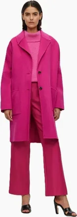 HUGO BOSS Womens Cattina Solid Patterned Notch Collared Over Coat - Pink - Size: 14
