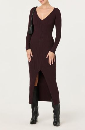 ASTR the Label Glenda Long Sleeve Rib Sweater Dress in Dark Brown at Nordstrom, Size X-Small