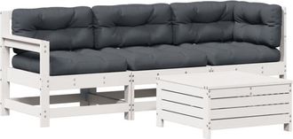 vidaXL Set Muebles Jard&iacute;n 4 Pzas Con Cojines Madera Maciza Pino Blanco Vidaxl