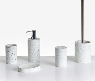 Beliani Conjunto De 5 Accesorios De Ba&ntilde;o Jabonera Dispensador De Jab&oacute;n Escobilla De Inodoro Vaso Soporte Para Cepillos De Dientes Efecto Terrazo Perene